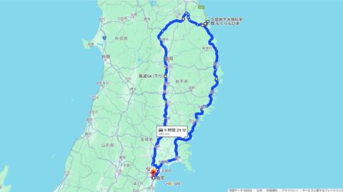 出張旅「久慈編」千草でらーめん、もぐらんぴあと国家石油備蓄基地、道の駅やまだおいすたに寄って帰仙_trim_map